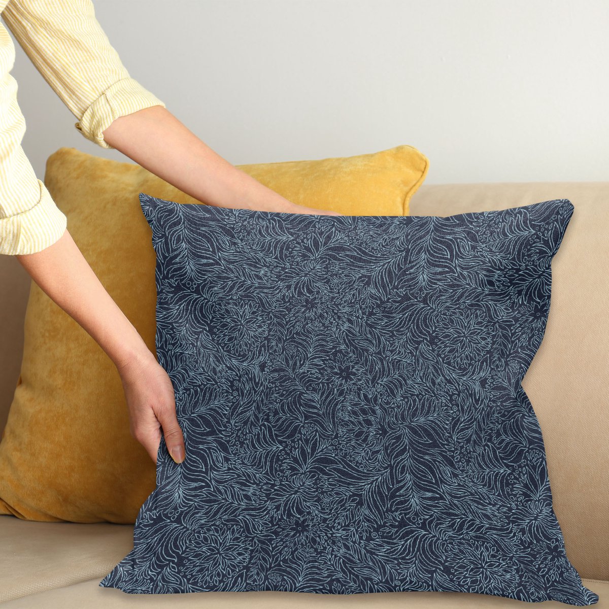 ABAKUHAUS marine- en teal-kussenhoes – Flourish Kollectie – Binnen/buiten, 60x60 cm, turkoois/donkerblauw Turquoise