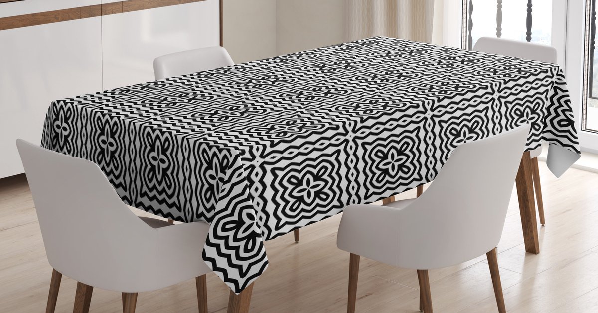 ABAKUHAUS Tafelloper – Zwart/Wit satijn 140x170 cm, rechthoekig