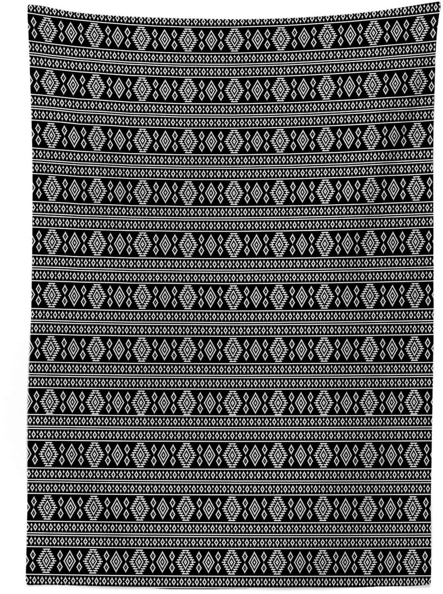 ABAKUHAUS Tafelkleed geometrisch – satijn 140 x 200 cm wit-zwart