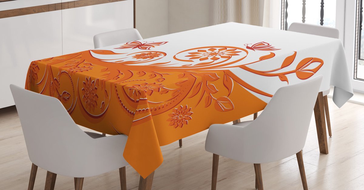 ABAKUHAUS – Tafelkleed Rozentak – 140x170 cm – oranje-wit – Wasbaar