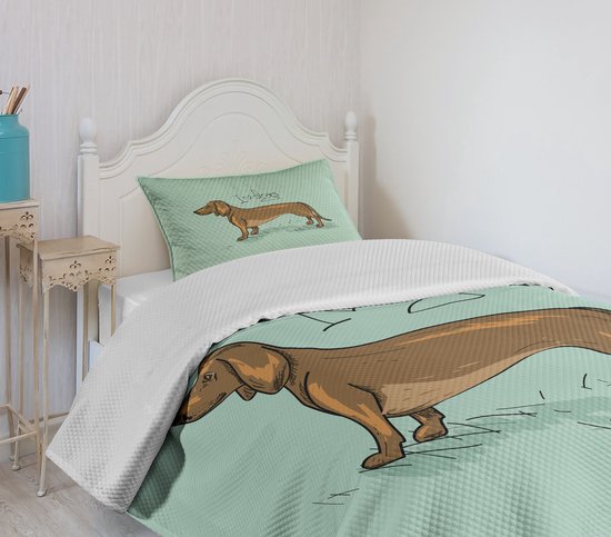 ABAKUHAUS Teckel Deken Set – Conception de chiot – Turquoise Brun Noir 170x220 cm