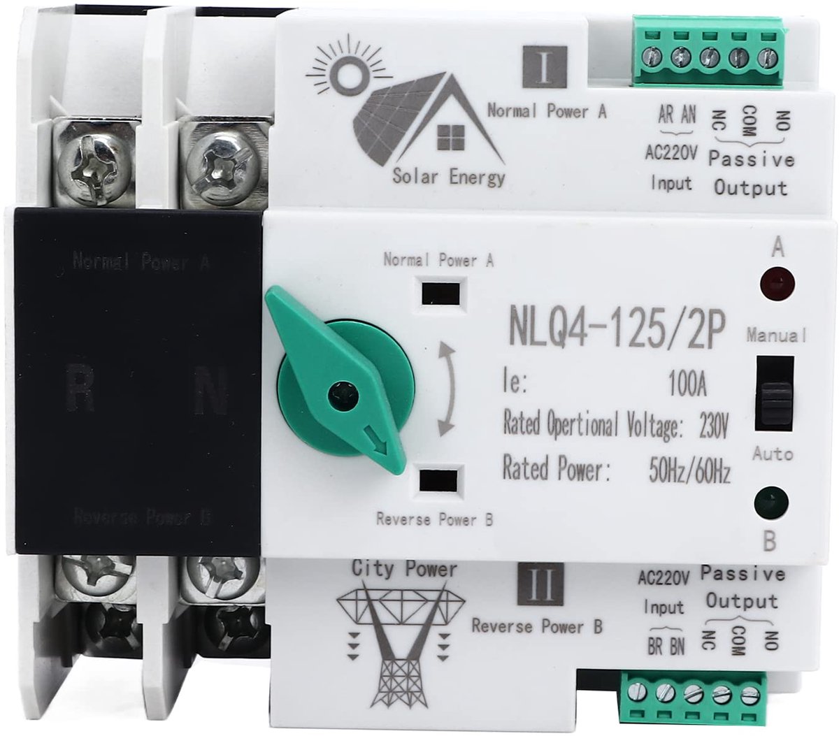 Automatische omvormer met dubbele voeding, secundaire stroomverdeling, stroomoverdrachtschakelaar 230V AC 100A NLQ4-125, voor thuisgebruik