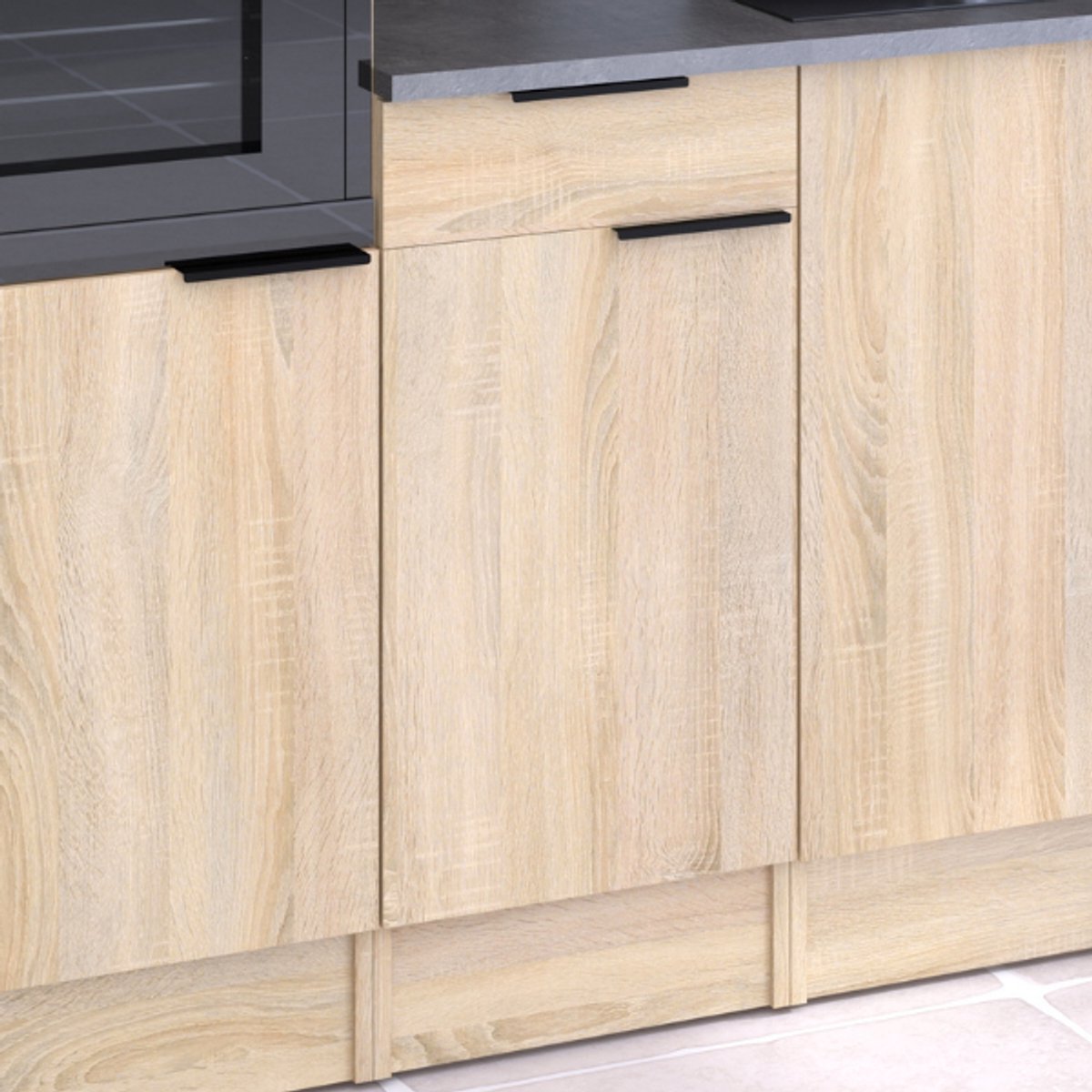 Keukenonderkast Fumay - 40cm Met 1 Deur En 1 Lade - Parisot - Keuken Onderkast - Bruin; Betonlook - Melamine; Spaanplaat