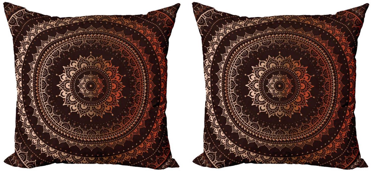 ABAKUHAUS Mandala Kussenhoes Set – 2x 45x45 cm – kastanjebruin