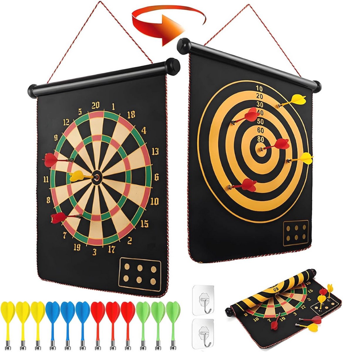 Magnetisch dartbord 38 cm - Dubbelzijdig en veilig buiten- en binnenspel voor kinderen en families
