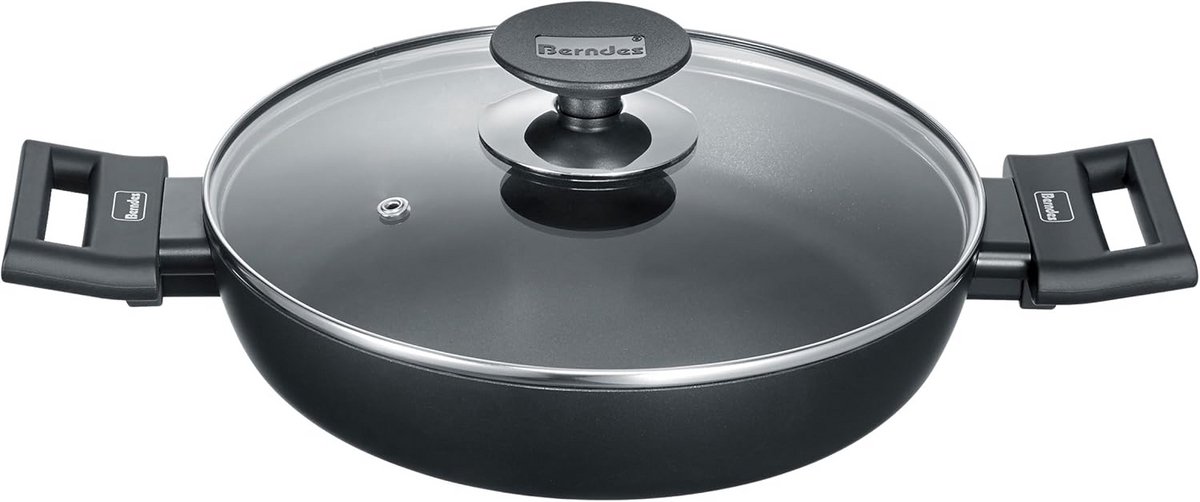 Serveerpan 24cm - aluminium inductiepan met hoge rand en soft-touch handgrepen - geschikt voor braden en stoven - anti-aanbaklaag