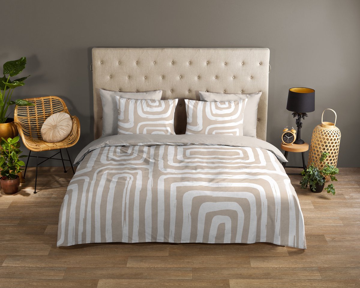 Good Morning dekbedovertrek abstract / modern / grafisch - 2 persoons 200x200/220 cm - Zand - 100% Katoen renforce