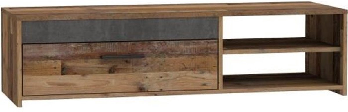 Tv-meubel 1 lade 2 nissen - Decor oud hout en donkergrijs beton - L 120 x D 42,1 x H 31,8 cm - PACO