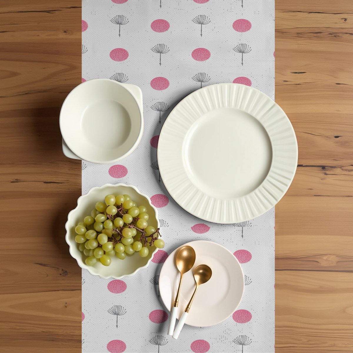 ABAKUHAUS paardenbloem tafel loper – Pastelroze en Grijs, 40x225 cm