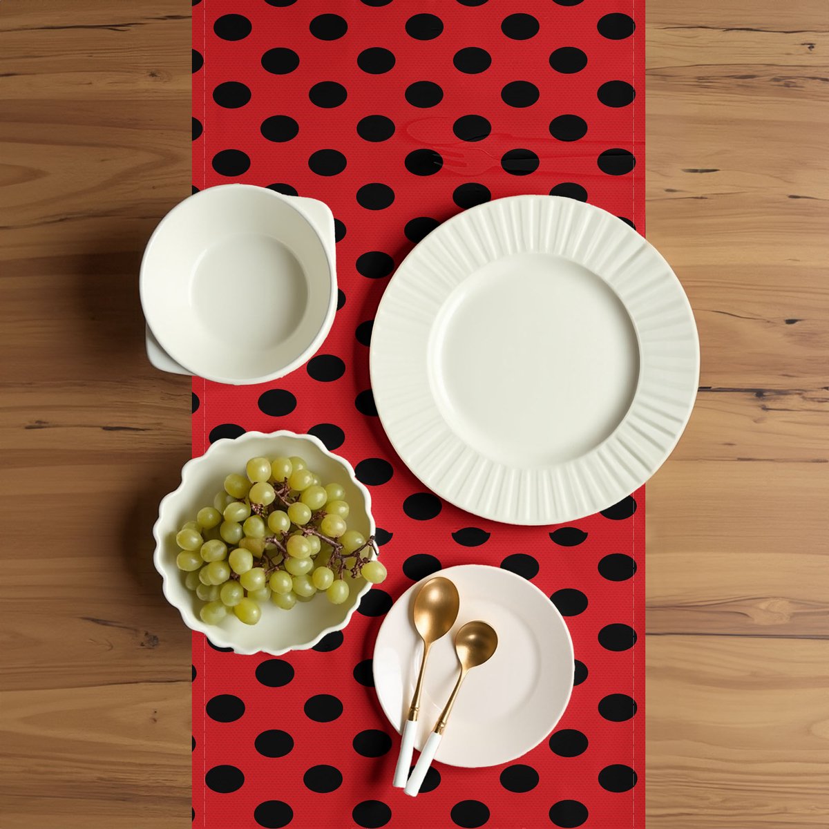 ABAKUHAUS Rood-Zwart tafelloper – 40x225 cm – Polyester, digitaaldruk