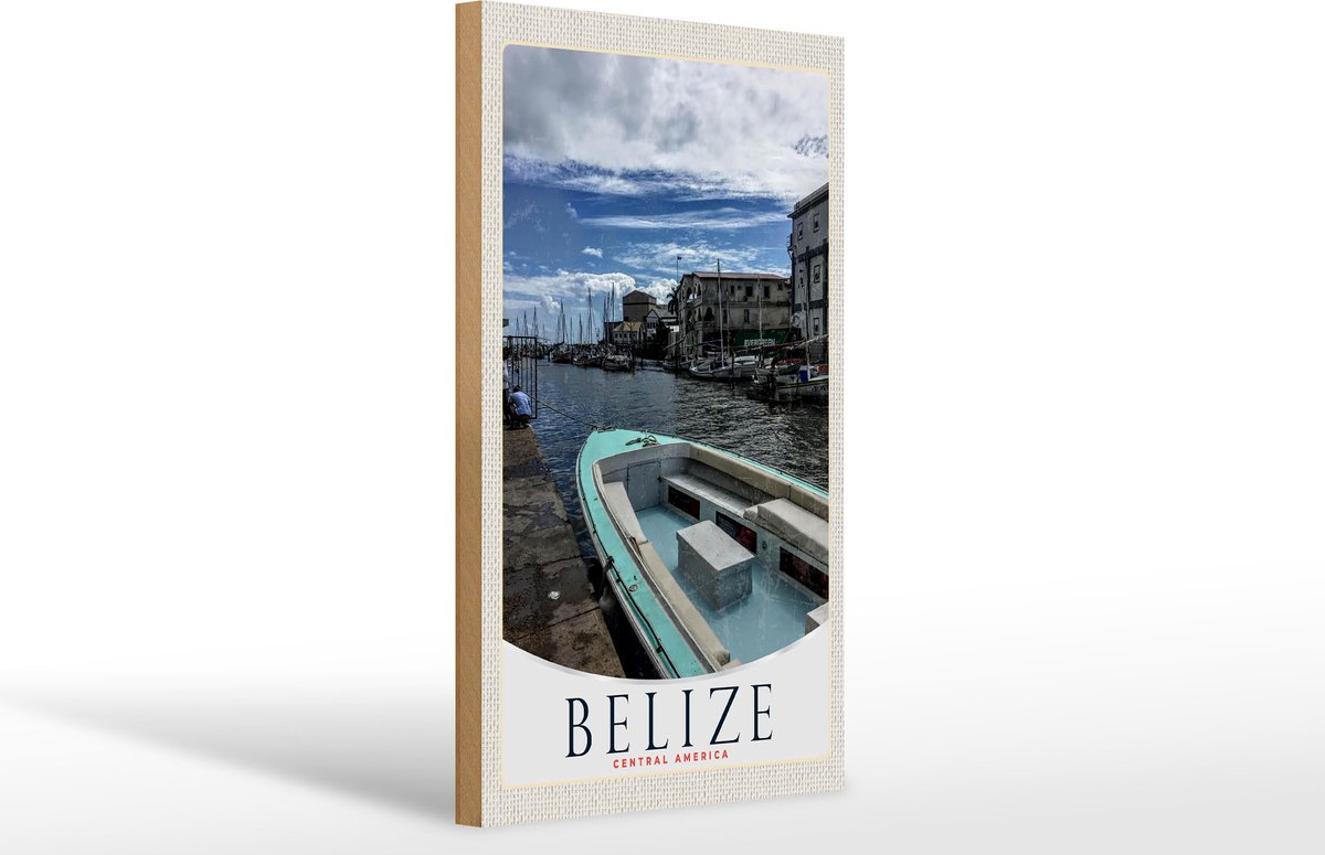 Holzschild Reise 20x30cm Belize Central Amerika Boote Ufer