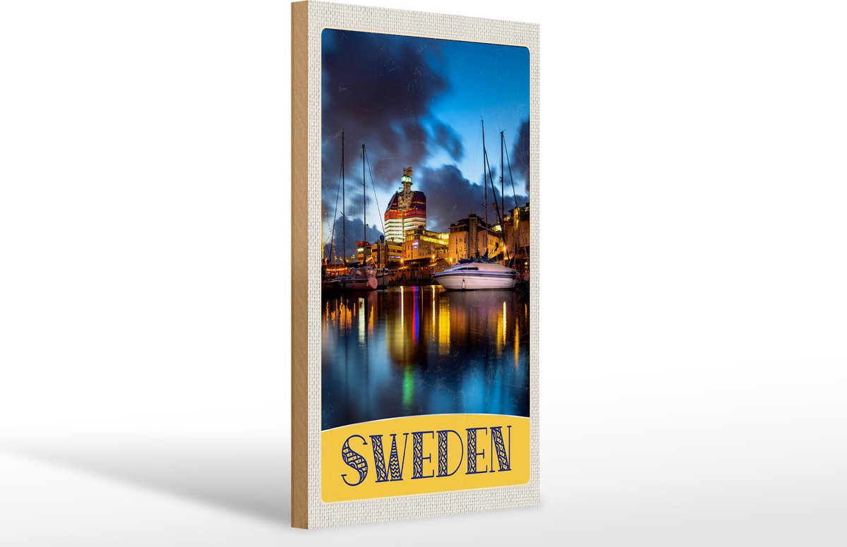Femer Holzschild Reise 20x30cm Schweden Boote Gebäude Meer