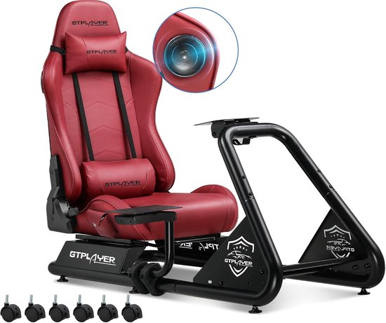 GTPLAYER - Simulator Cockpit - Met Luidsprekers en Stuurwiel Steun - Bourgondisch