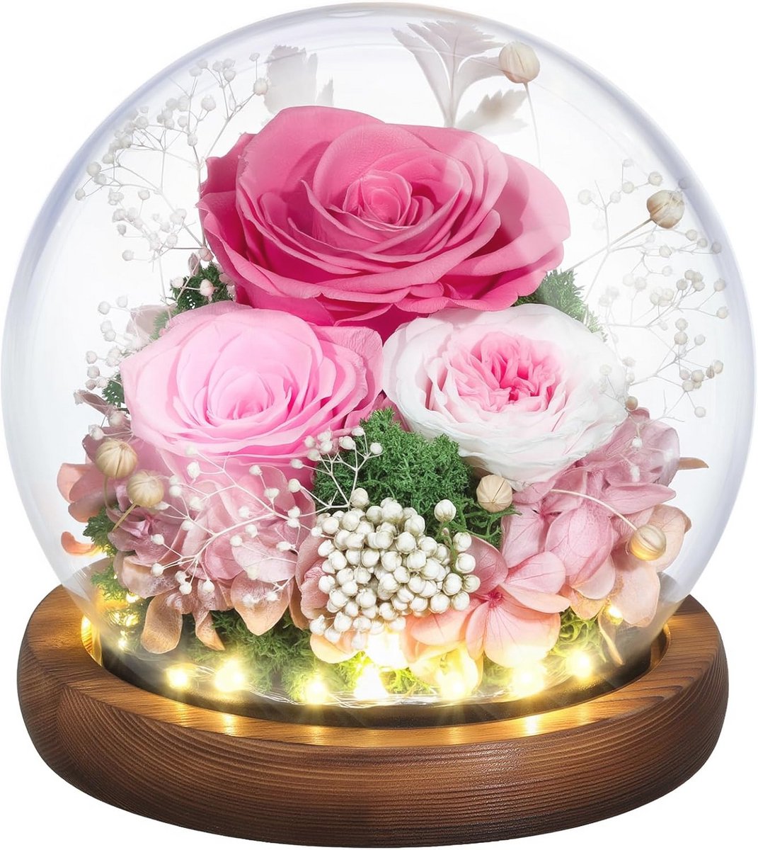 Eternal Rose Gift for Mom - Preserved Real Rose in Glass Dome with LED Light
