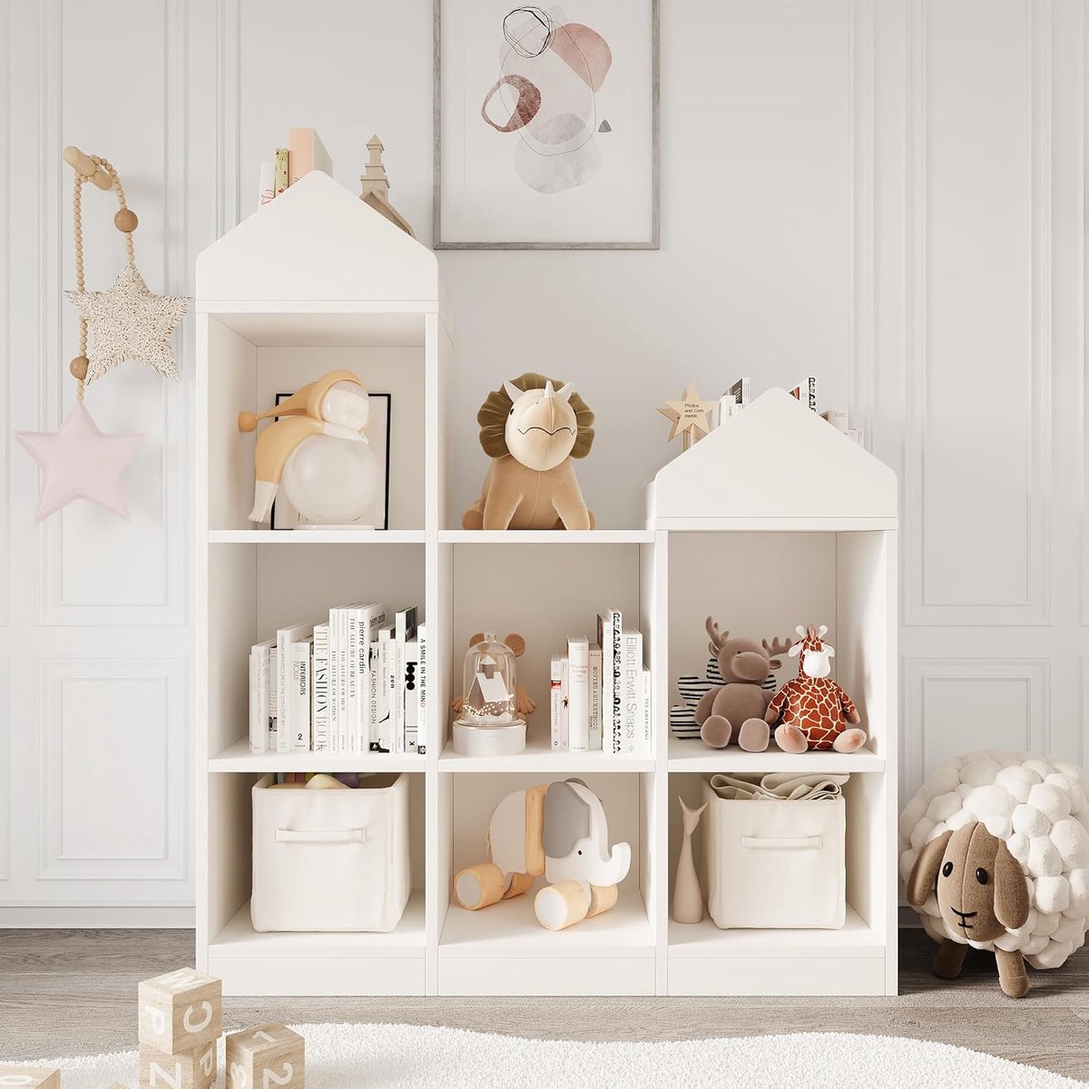 Kinderboekenkast - Speelgoedkist - Kinderkamer boekenrek - Boekenkastje - Opbergkast voor kinderen - 91x30x107cm - wit