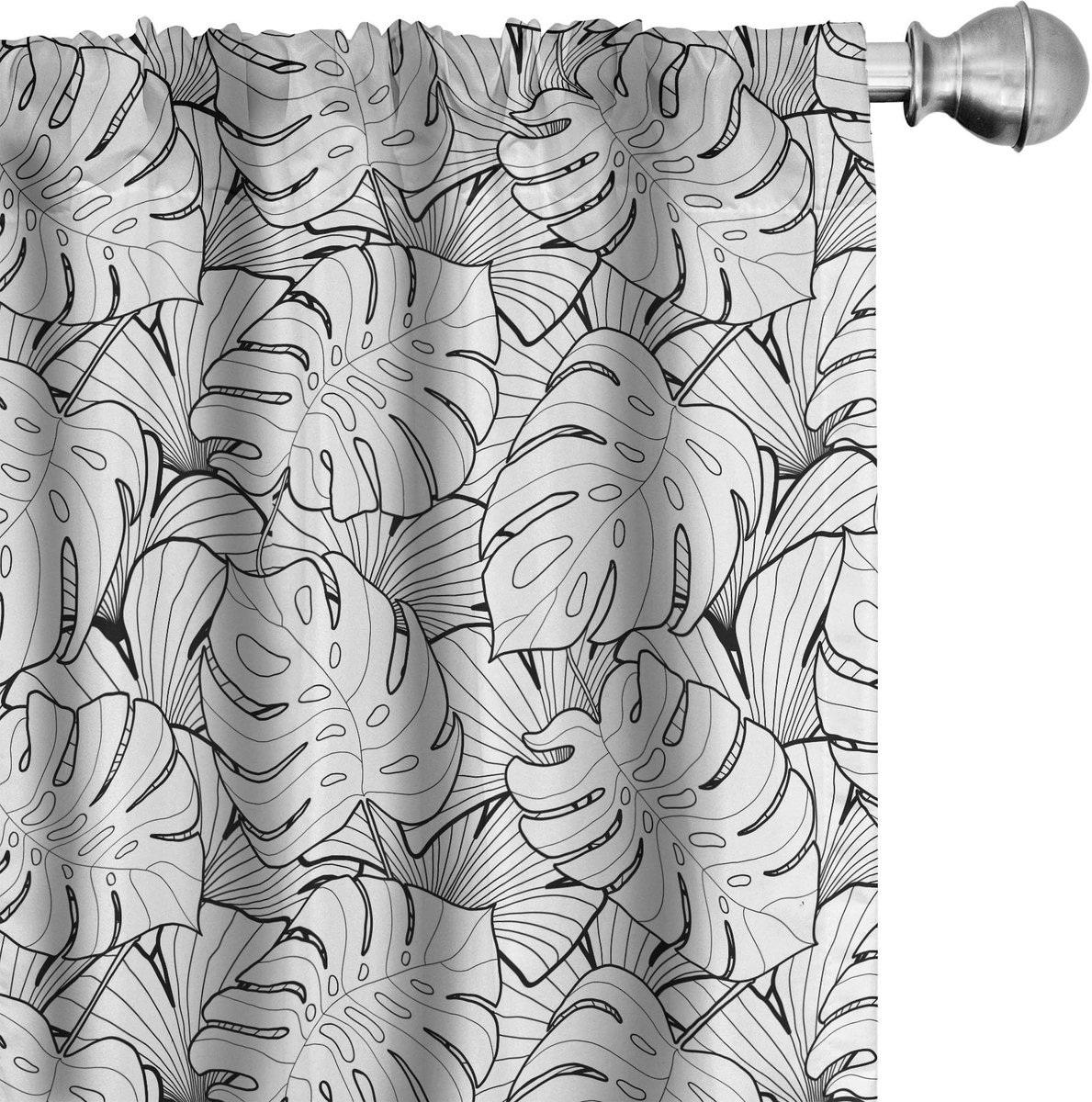 ABAKUHAUS Zwart-Wit Voorhang – Palm Leafage, 2x75x225 cm, Microfaser Wit Zwart