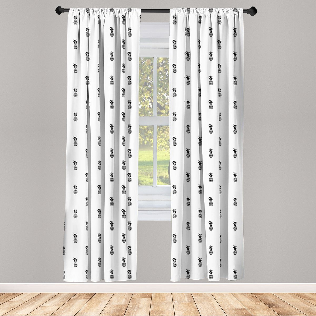 ABAKUHAUS Tropische vrucht – 2-panel gordijn – Zwart/Wit, halfdonkerend
