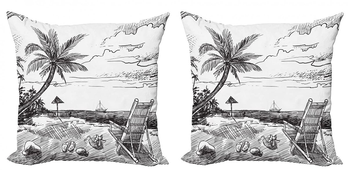 ABAKUHAUS Zomer Kussenhoes Set – 2x45x45 cm – Microvezel – Zwart/Wit