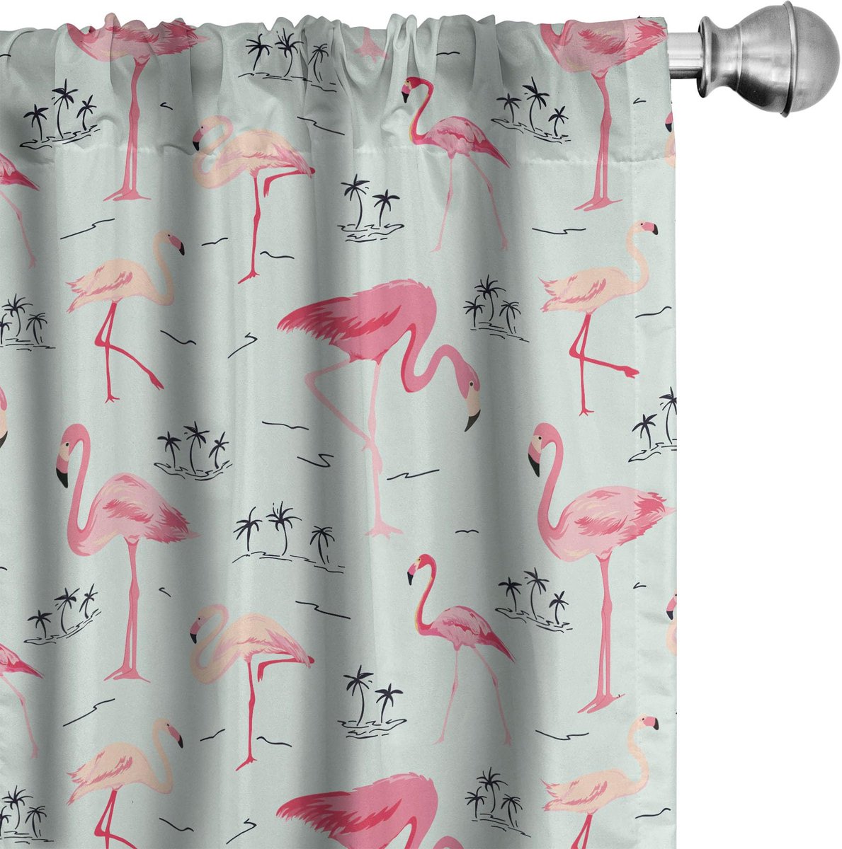 ABAKUHAUS Flamingo gordijnpanelen – 2x75x175 cm – Microvezel, halfverduisterend, digitaal bedrukt Blassblauw