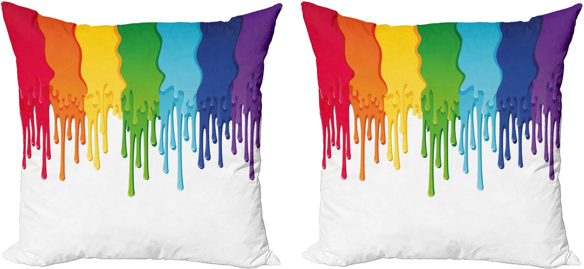 ABAKUHAUS Decoratiekussen – 45x45 cm – 2-pack – Regenboogkleurverloop Wit