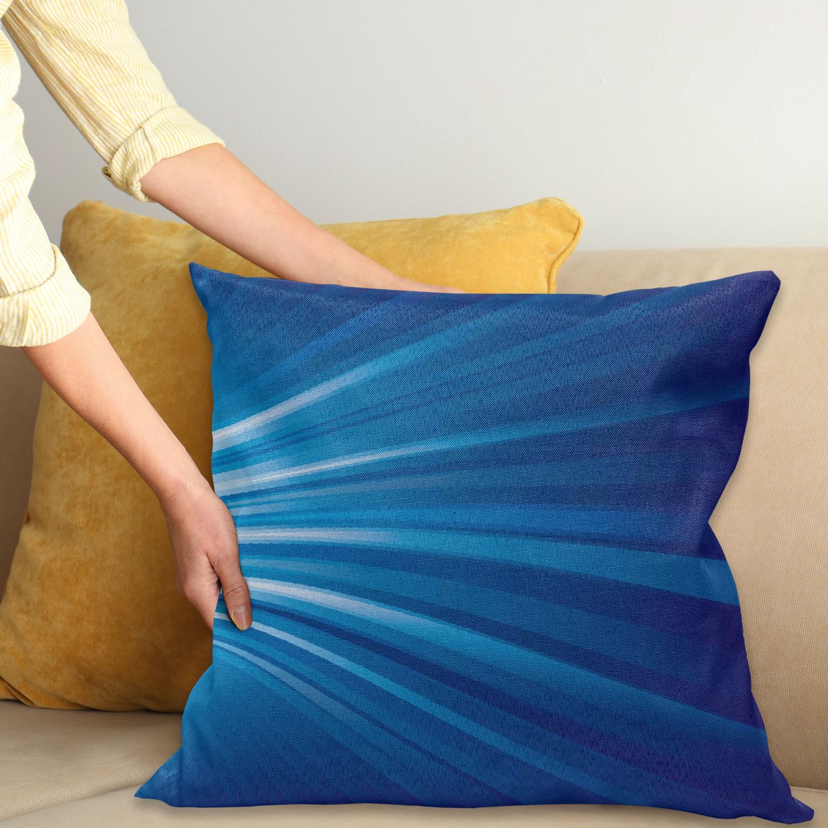ABAKUHAUS blauw kussenhoes – abstract futuristisch – 50x50 cm – binnen/buiten Blauw en lichtblauw