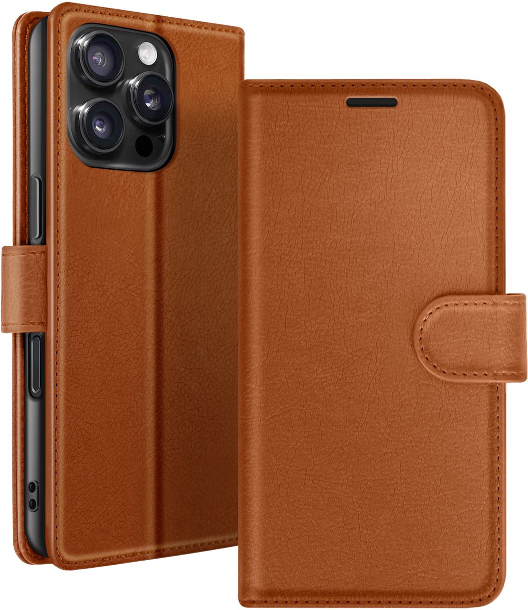 Zanae, Hoesje geschikt voor iPhone 16 Pro - Wallet Case & Magneetsluiting, Bruin