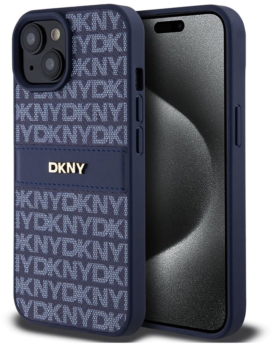 DKNY Textured Tonal Stripe Back Case - Geschikt voor Apple iPhone 15 (6.1") - Blauw