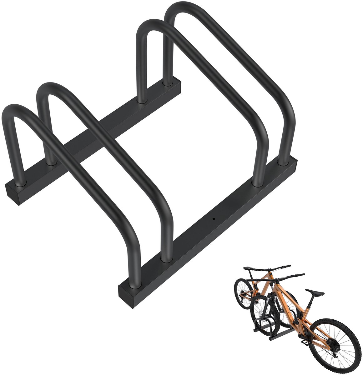 Professionele fietsstandaard voor 2 fietsen Metalen meerplaatsige standaard Fietsstandaard voor e-bikes en bakfietsen (37 cm afstand) voor bandenbreedte 30-65 mm Eenvoudige montage aan muur/vloer Zwart