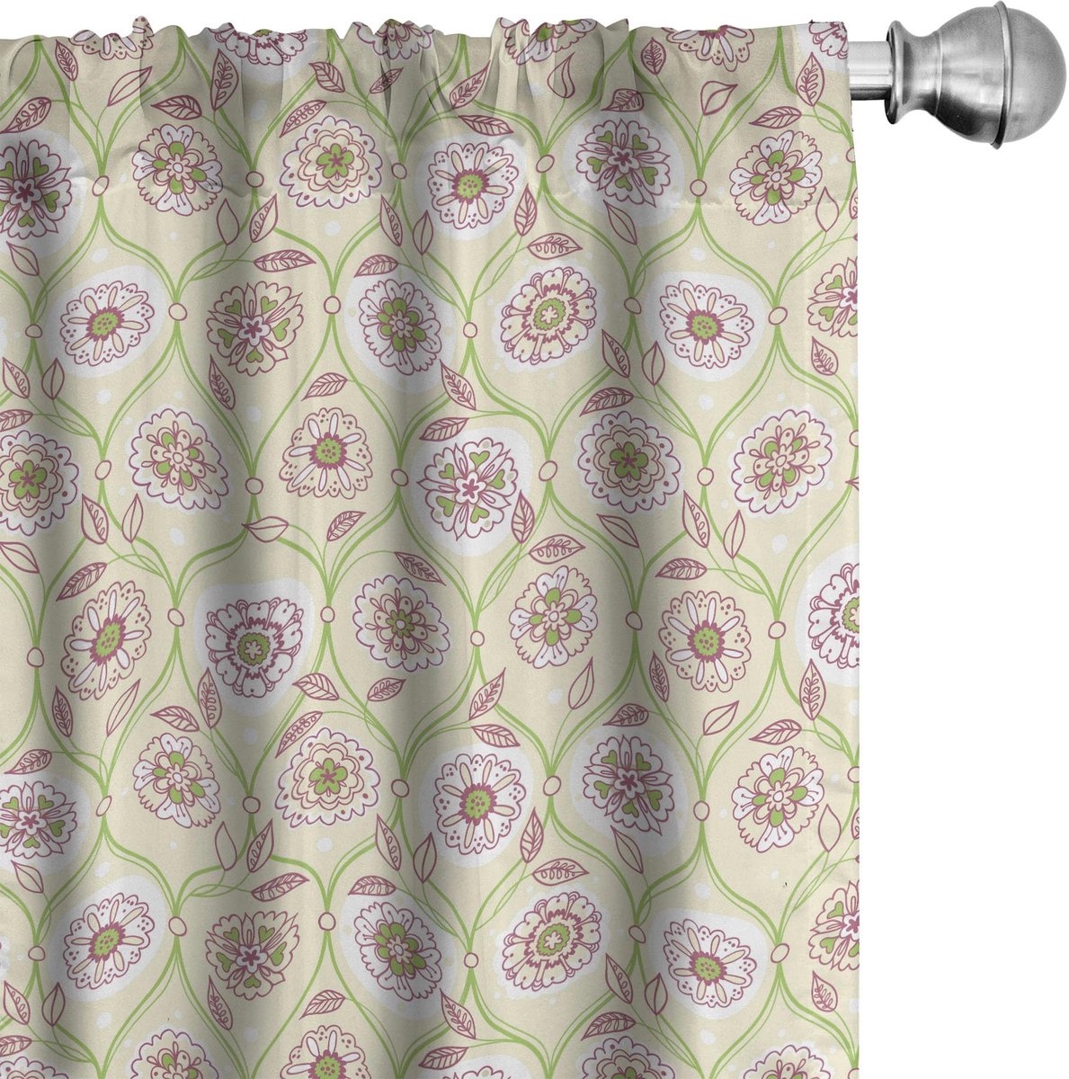 ABAKUHAUS Bloemen gordijnen – 2x75x245 cm – mikrofaser – creme
