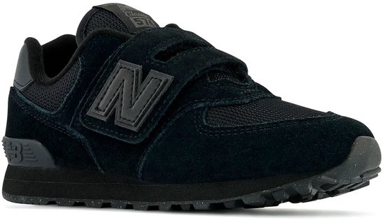 Zwarte New Balance sneaker met klittenbandsluiting, mesh details en logo 'N'.