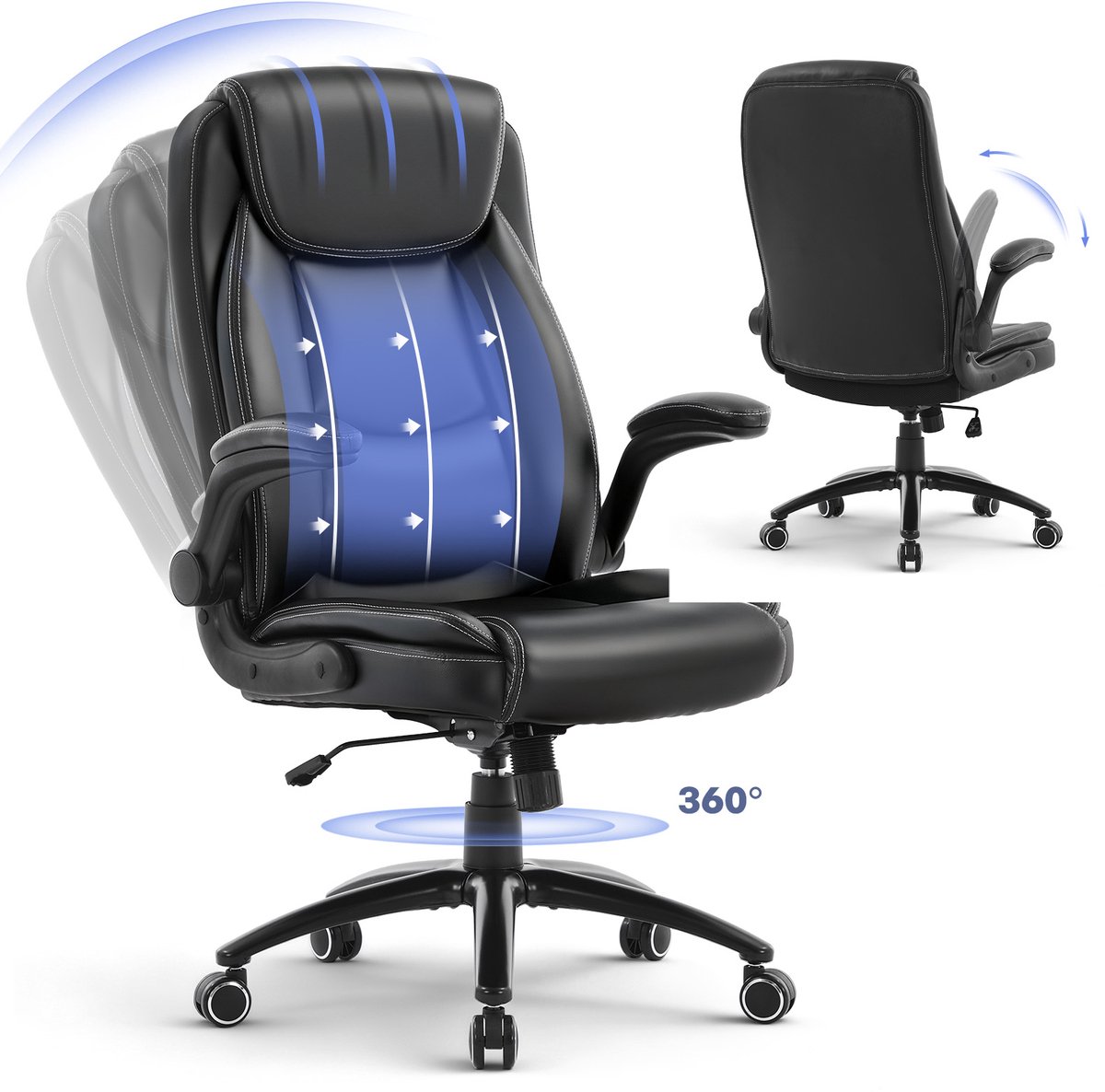 COLAMY Ergonomische Bureaustoel met Hoge Rugleuning - Zwart