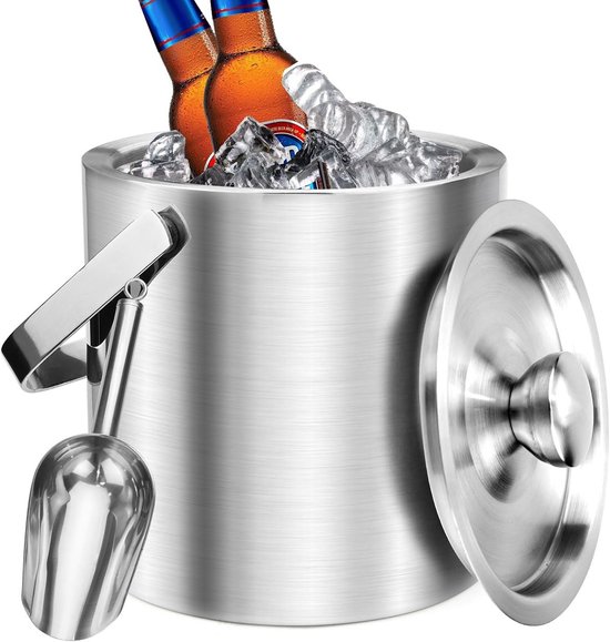 SANQIAHOME 3 liter roestvrijstalen dubbelwandige geïsoleerde ijsemmer met deksel en tang voor cocktailbar, feest en outdoor SANQIAHOME 3 liter roestvrijstalen dubbelwandige geïsoleerde ijsemmer met deksel en tang voor cocktailbar, feest en outdoor