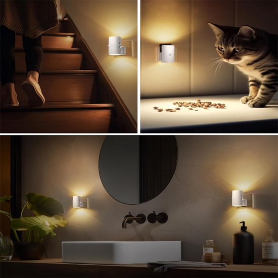 QTTVBTNA - LED Sensor Nachtlampje - Stekkerlamp - Ingebouwde Beweging Sensor - Dimbaar - Geschikt Voor Slaapkamer, Badkamer, Kinderkamer - 3000K Warm Licht - Wit - 1 Stuk van Merkloos — afbeelding 5