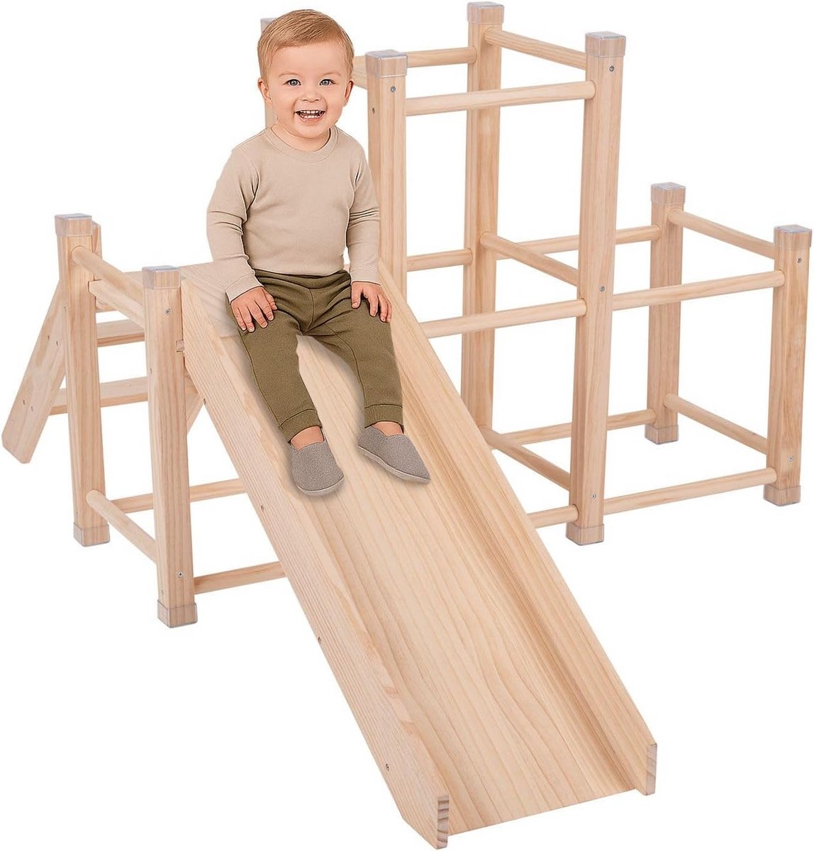 Houten klimtoestel met glijbaan voor kinderen, stabiele constructie voor de kinderkamer