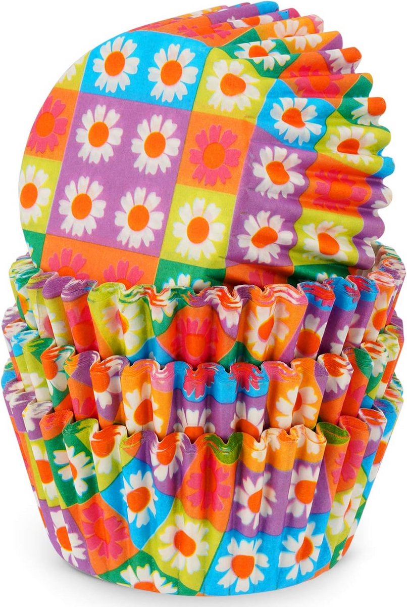 Papieren muffin en cupcake bakvormpjes met Pop Art Flowers motief (100 stuks)