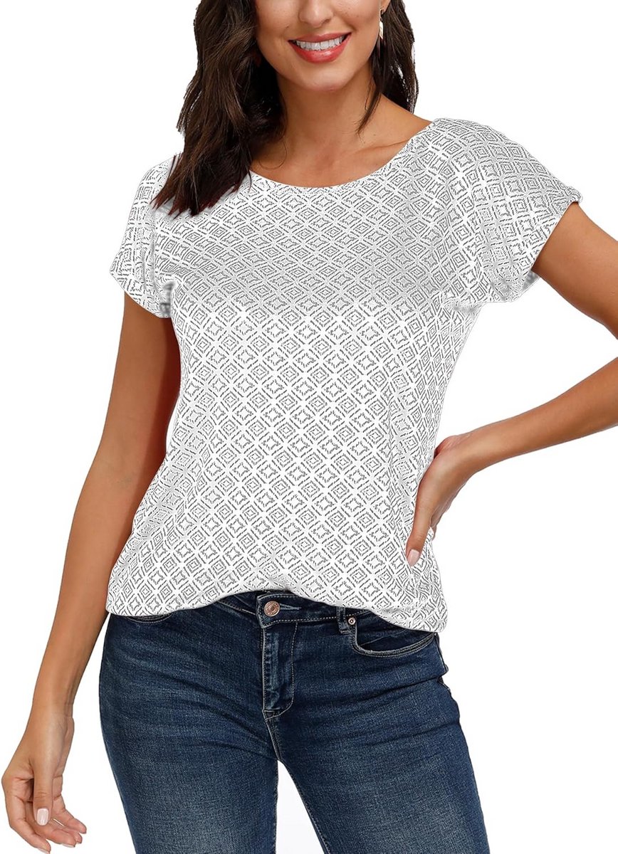 Dames T-shirt Korte Mouwen Ronde Hals Casual Chic Elastisch Shirt