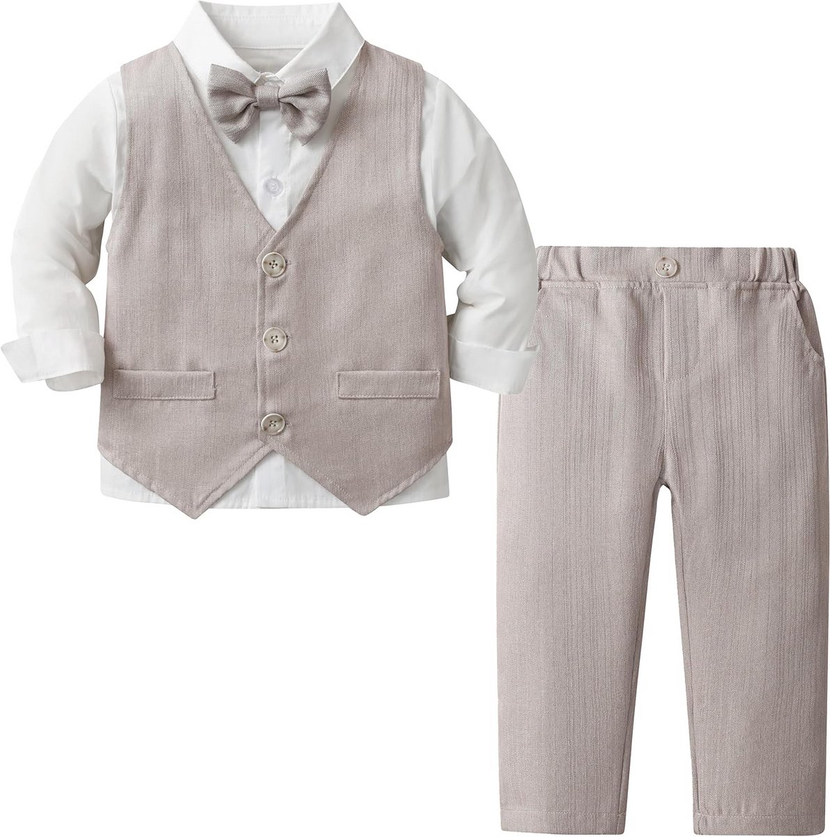 4-Delige Baby/Peuter Kostuum Set: Gilet, Shirt, Vlinderdas voor Feestelijke Gelegenheden
