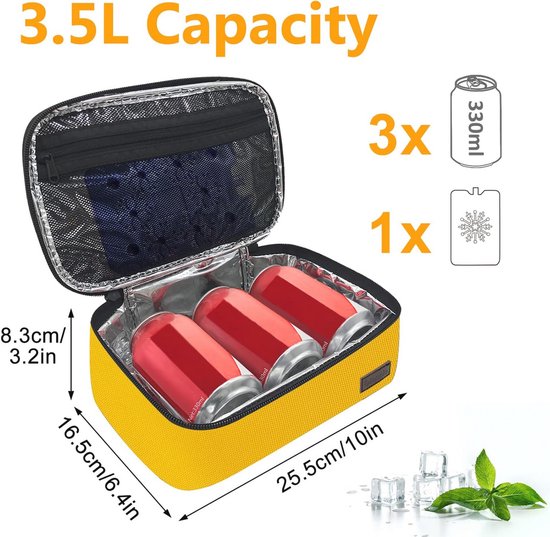 Mini Geïsoleerde Lunchtas voor Dames - Perfecte Isoleertas Koeltas met Ritssluiting - 3,5 Liter Snacktas voor Kinderen - Draagbare Gele Lunchtas van MINI — afbeelding 5