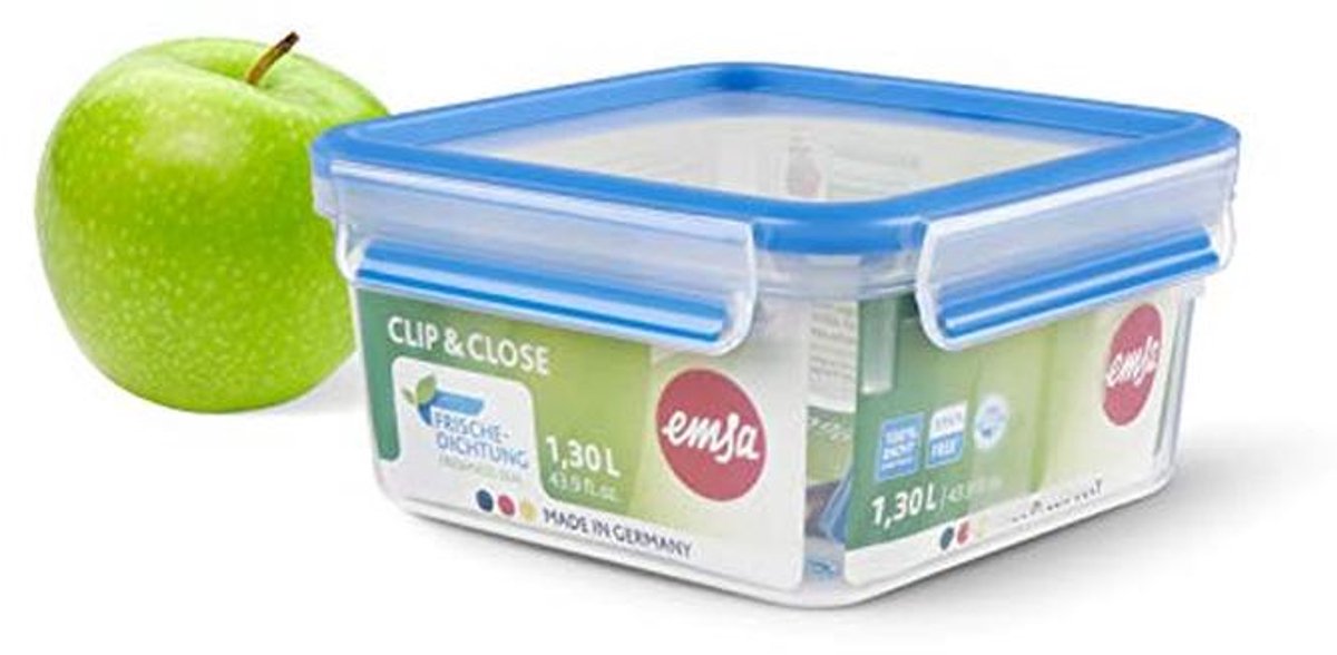 Vierkante Vershouddoos met Clipsluiting - 1,3 Liter, Transparant en Blauw