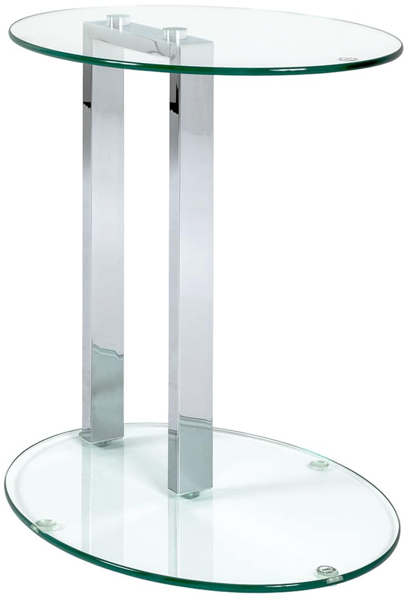 Unyqoos Moderne bijzettafel met chromen frame en glazen legplanken voor elke ruimte Chroom
