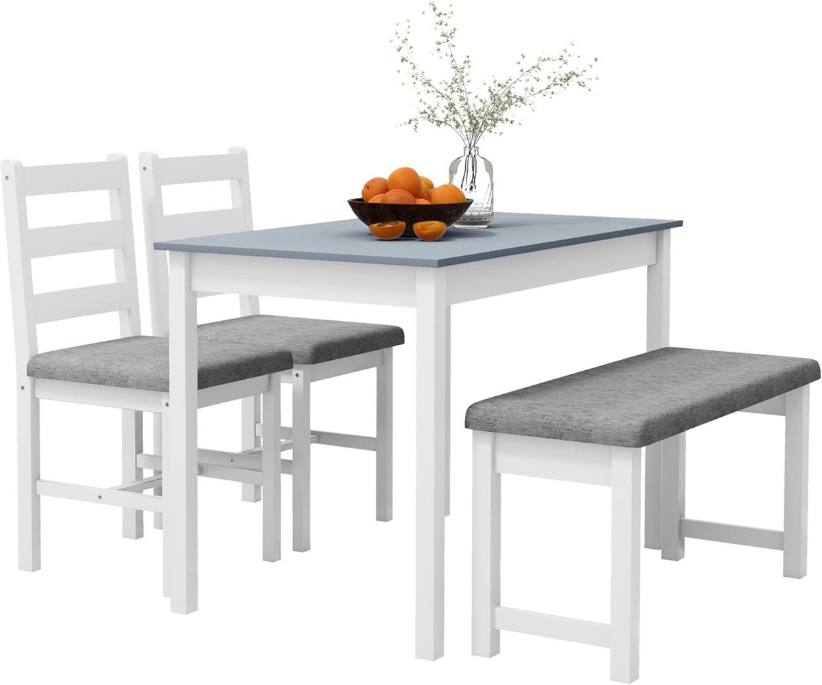 4-Delige Eetkamerset met Tafel, Bank en 2 Stoelen - Linnenlook Bekleding