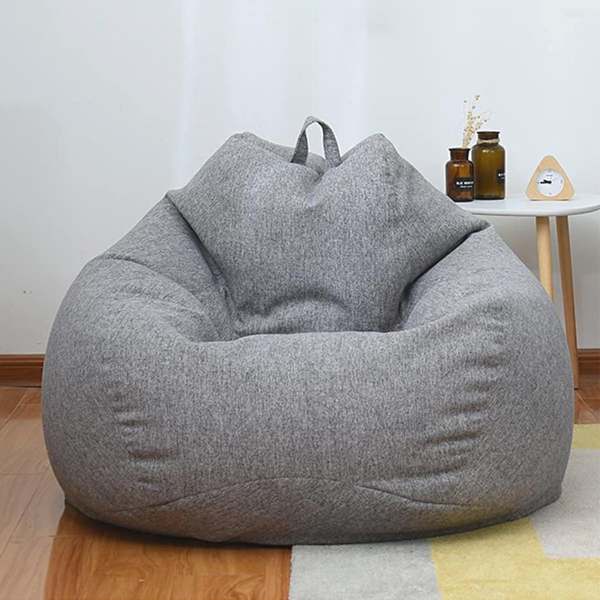 Comfortabele Zitzak zonder Vulling voor Volwassenen en Kinderen – Opbergpoef, Hoge Rug, Ideaal voor Thuis – 70 x 80 cm – Donkergrijs