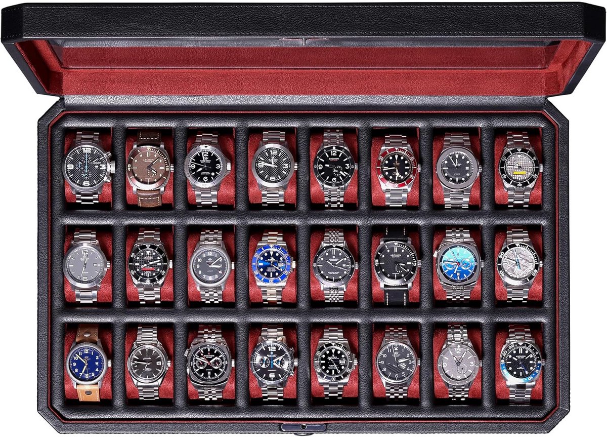 Luxe Horlogedoos met 24 Sleuven en Slot - Collectie Presentatie en Orde