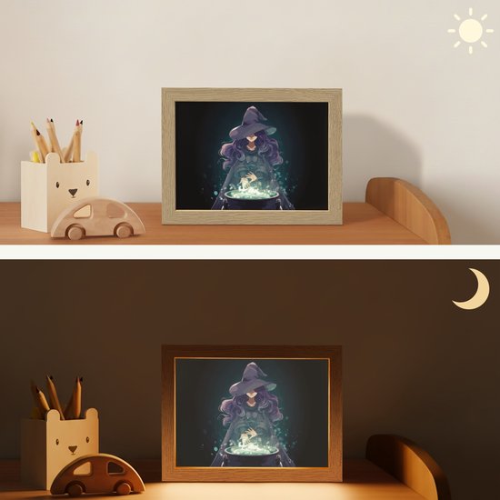 Nachtlampje 20x15 cm - Kinder lampje - Heks - Magie - Heksenketel - Paars - Tafellamp kinderkamer - Slaapkamer lamp - Bedlamp kinderen - Kinderlampje stopcontact - Wandlamp babykamer - Nachtlampjes van Merkloos — afbeelding 4