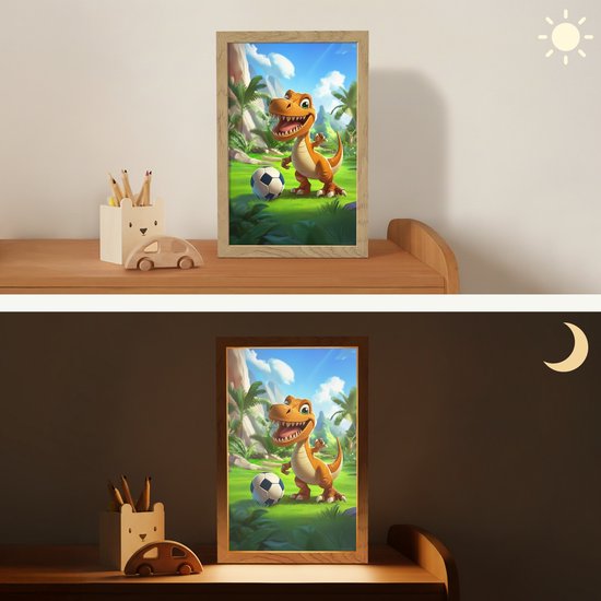 Nachtlampje 20x30 cm - Kinder lamp - Dino - Voetbal - Groen - Tafellamp kinderkamer - Slaapkamer lamp - Bedlamp kinderen - Kinderlampje stopcontact - Wandlamp babykamer - Nachtlampjes van Merkloos — afbeelding 4