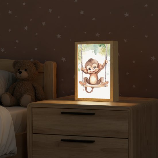 Nachtlampje 20x30 cm - Kinder lampje - Aap - Dier - Kinderen - Jungle - Tafellamp kinderkamer - Slaapkamer lamp - Bedlamp kinderen - Kinderlampje stopcontact - Wandlamp babykamer - Nachtlampjes van OnlyWow — afbeelding 2
