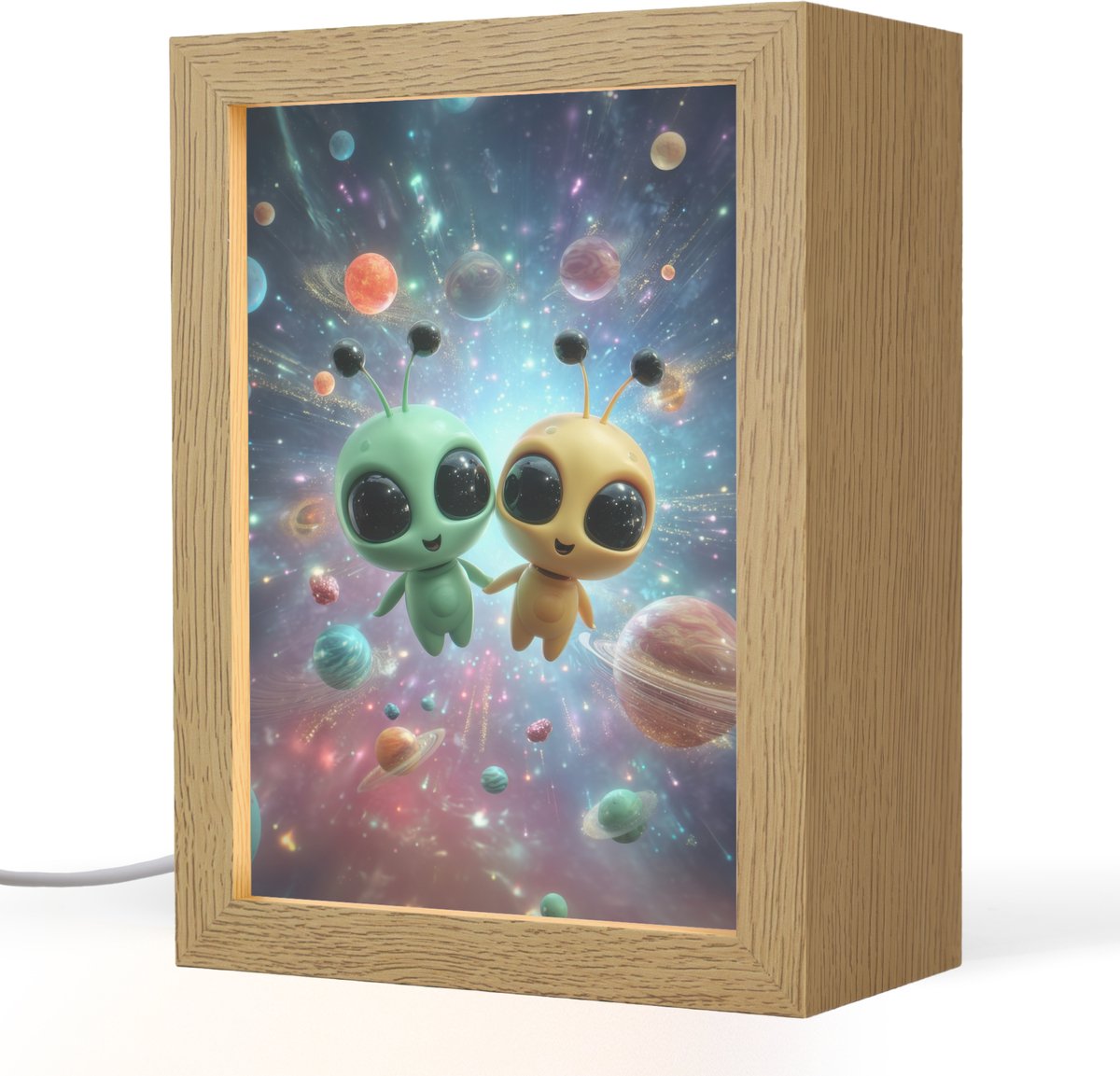 Nachtlampje 15x20 cm - Kinder lampje - Aliens - Ruimte - Planeten - Tafellamp kinderkamer 