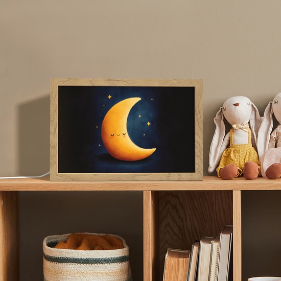 Nachtlampje 30x20 cm - Kinder lampje - Maan - Geel - Sterren - Gezichtje - Tafellamp kinderkamer - Slaapkamer lamp - Bedlamp kinderen - Kinderlampje stopcontact - Wandlamp babykamer - Nachtlampjes van Merkloos — afbeelding 3