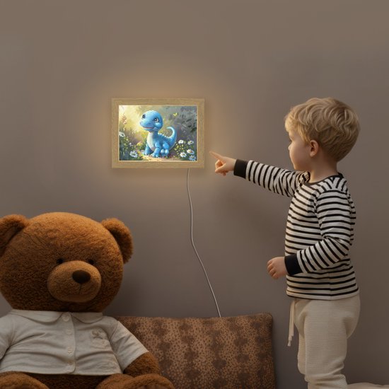Nachtlampje 20x15 cm - Kinder lampje - Dino - Blauw - Baby - Dinosaurus - Tafellamp kinderkamer - Slaapkamer lamp - Bedlamp kinderen - Kinderlampje stopcontact - Wandlamp babykamer - Nachtlampjes van Merkloos — afbeelding 5