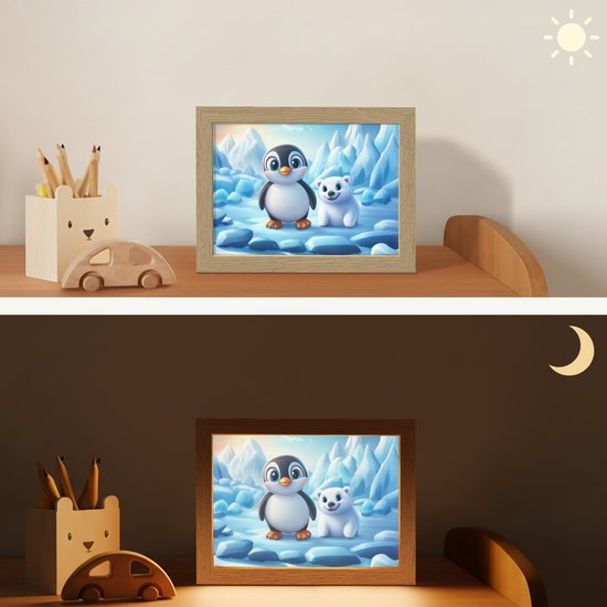 Nachtlampje 20x15 cm - Kinder lampje - Pinguïn - IJsbeer - IJs - Sneeuw - Tafellamp kinderkamer - Slaapkamer lamp - Bedlamp kinderen - Kinderlampje stopcontact - Wandlamp babykamer - Nachtlampjes van Merkloos — afbeelding 4